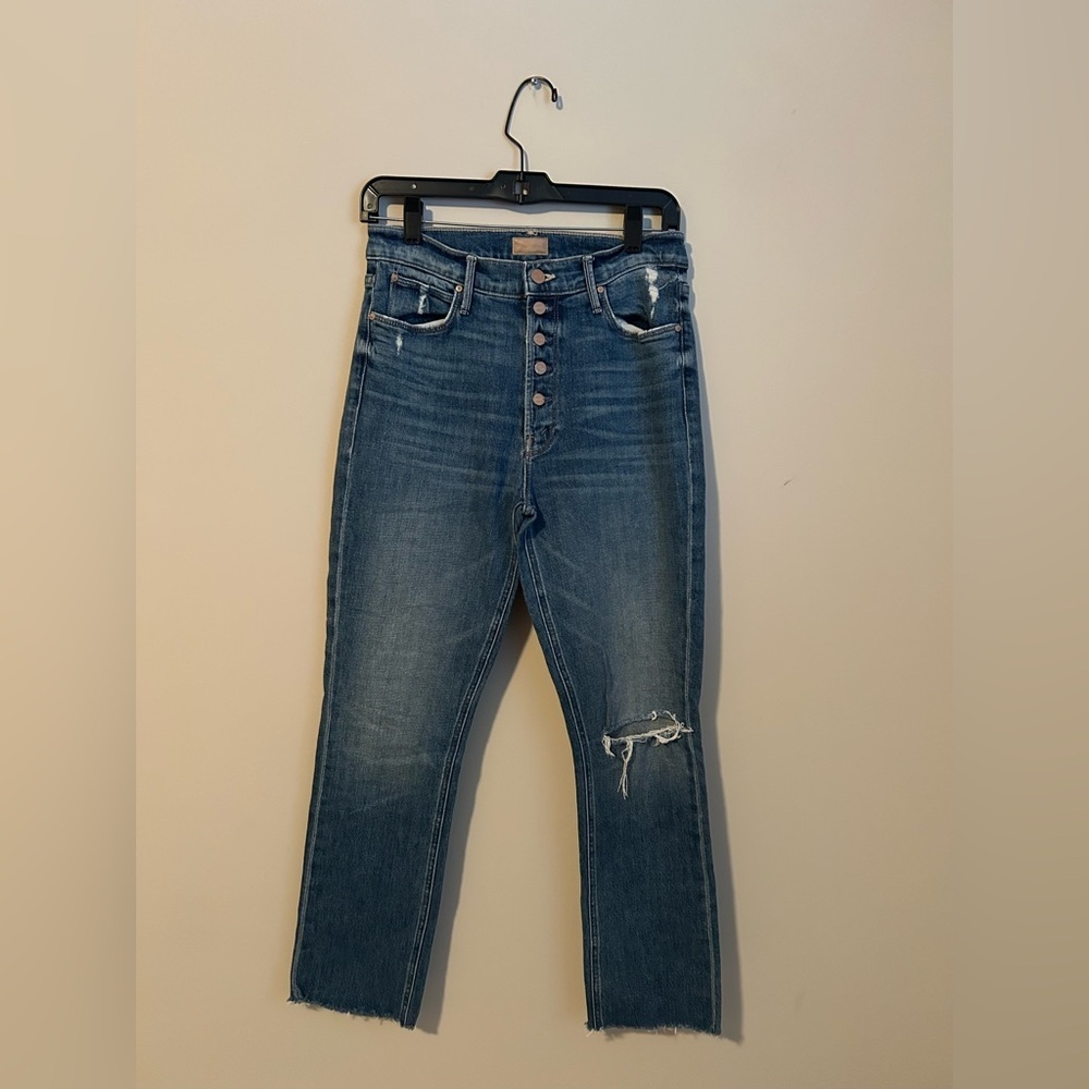 Mother Denim Pixie Dazzler Ankle Fray Jeans in Love Pop Size 28